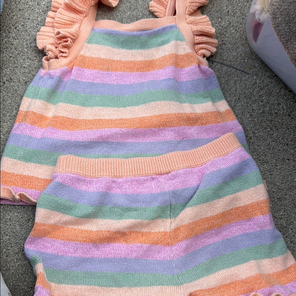 Striped Kids Dress with Ruffle Sleeves